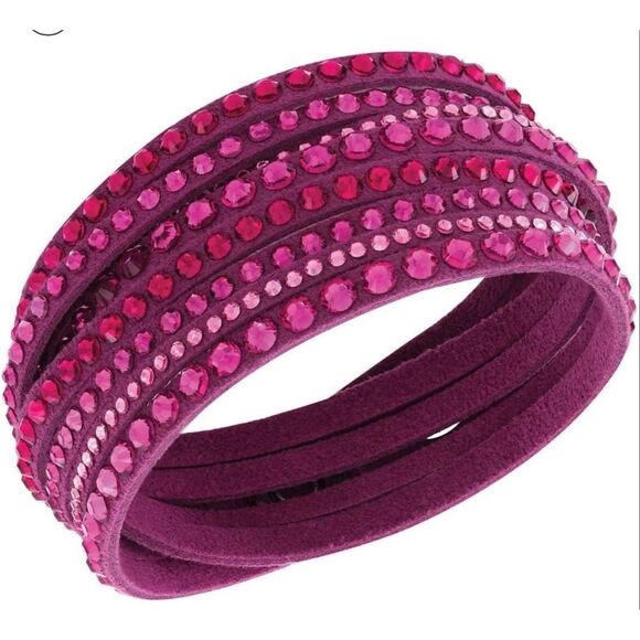 Swarovski Slake fuchsia Alcantara Suede and Crystal Wrap Bracelet with 2 Crystal - Picture 1 of 6